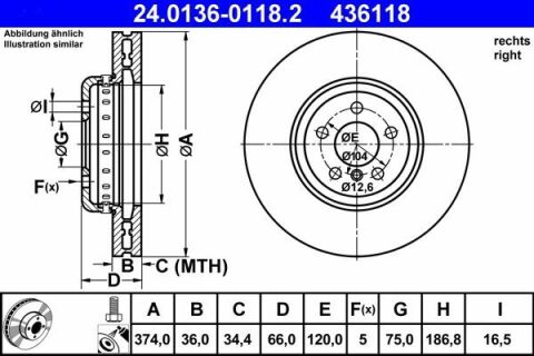 Диск гальмівний (передній) BMW 5 (F07/F10/F11)/7 (F01-F04) 09- (374x36) (R)