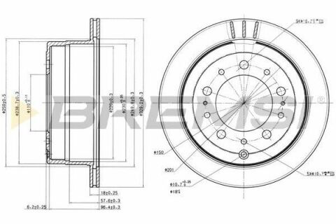 Тормозной диск зад. Land Cruiser 100 4.7 i/4.2 TD (329x18)