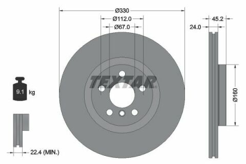 Диск гальмівний (передній) BMW 1 (F40)/2 (F45)/X1 (F48)/Mini Cooper S 13-(330x24) PRO+