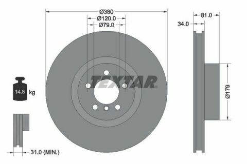 Диск тормозной (передний) Land Rover Range Rover 4.4D/5.0i 4x4 07-12 (380x34) PRO+