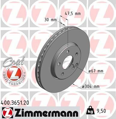 Диск тормозной (передний) MB E-class (W211/S211) 03-09 (304x30) (с покрытием) (вентил.)