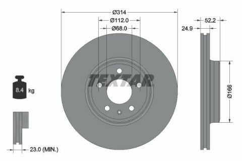 Диск тормозной (передний) Audi A4/A5 07-(314х24.9) PRO+