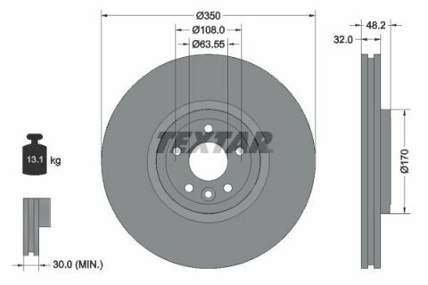 Диск тормозной (передний) Land Rover Range Rover Velar 2.0/3.0 17-(350x32) PRO+