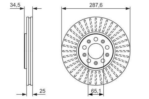 Диск гальмівний (передній) Skoda Fabia 99-/Rapid 13-/Roomster 06-15/VW Golf (288x25)(з покр.)(вент.)