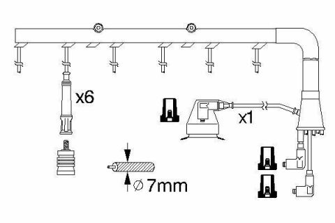 Проволоки высокого напряжения (7шт.) BMW 2,0/2,3: E21/30, E12/28 старые B322