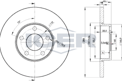 Диск тормозной (передний) Audi 100 90-94/A4 94-01/A6 94-97 (288x15) (с покрытием) (полный)