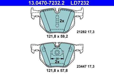 Колодки гальмівні (задні) BMW X5 (E70) 06-13/(F15/F85) 13-18/X6 (E71/E72) 08-14/(F16/F86) 14-19 (Ate) ATE Ceramic