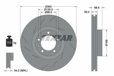 Диск тормозной (передний) Porsche Panamera 09-16 (R) (360x36) PRO+