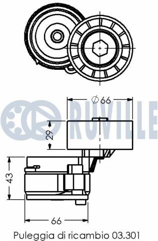 RUVILLE FIAT Ролик натяж.Bravo/a,Doblo,Marea,Punto,Palio,Multipla LANCIA,ALFA ROMEO 1,9D/TD/JTD 96-