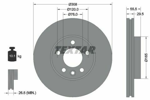 Диск тормозной (передний) VW T6/Multivan VI 15-/Touareg 02-10 (308x29.5) PRO+