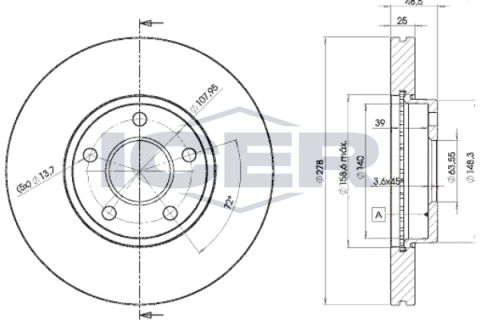 Диск гальмівний (передній) Ford C-Max 07-10/Focus/Volvo C30/C70/S40 04-12 (278x25)(з покр.)(вент.)