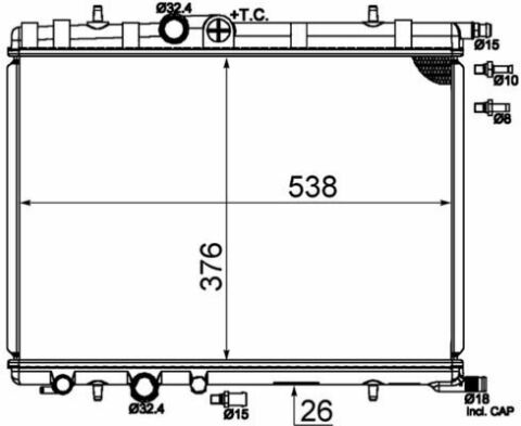 Радиатор охлаждения Citroen Berlingo/Peugeot Partner 1.6-2.0HDI 96- (538x378x26)