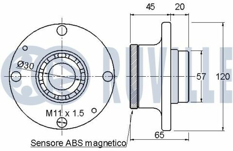 RUVILLE FIAT Подшипник ступицы Grande Punto,Opel Corsa D