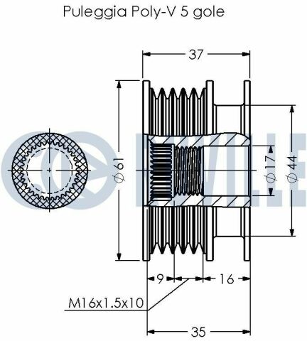 RUVILLE VW Шків генератора POLO 1.9D 94-99