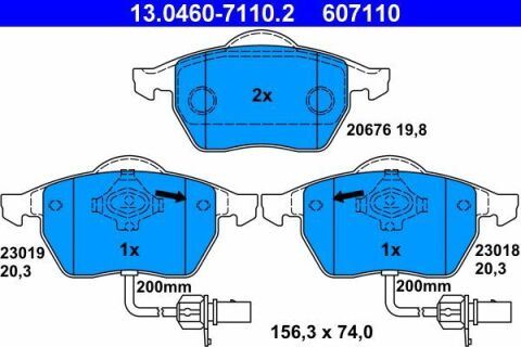 Колодки гальмівні (передні) Audi A4/A6/Skoda Superb/VW Passat 1.9TDI/2.5TDI 96-(з датчиками) (Ate)