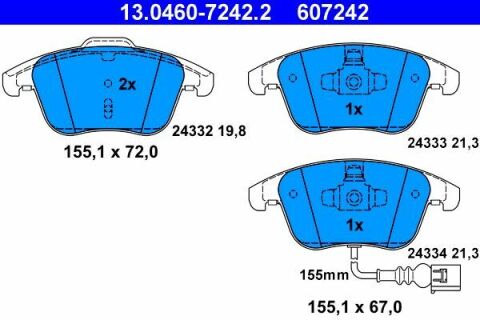 Колодки тормозные (передние) Audi Q3 11-18/Tiguan 07-/Sharan 10- (Ate) (+датчик)