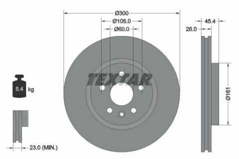 Диск тормозной (передний) Opel Astra K 15-(300x26) R16 PRO (заменено 92277205)