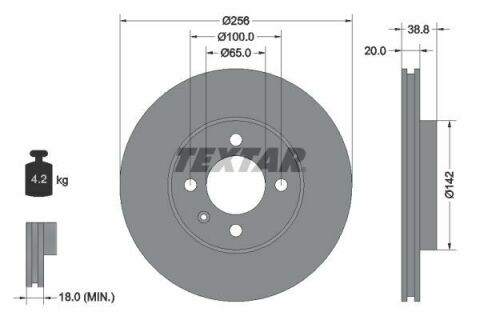 Диск тормозной (передний) VW Caddy -03 (256x20) PRO