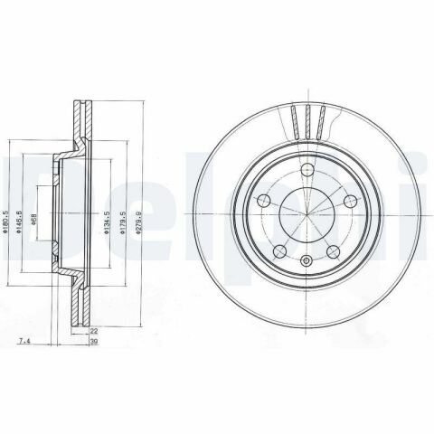 Диск тормозной (передний) (к-кт 2шт) VW Passat B3-B5 96-00 (280x22) (с покрыт.) (вентил.)