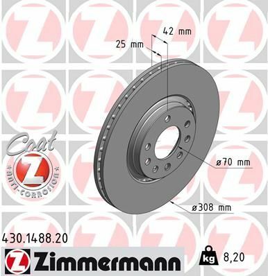 Диск тормозной (передний) Opel Astra G/H/Corsa E/Meriva 00- (308x25)