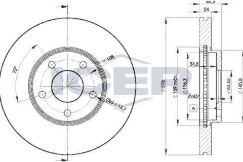 Диск тормозной (передний) Ford Transit Connect/Tourneo Connect 02-13 (278x24) (с покр.) (вентил.)