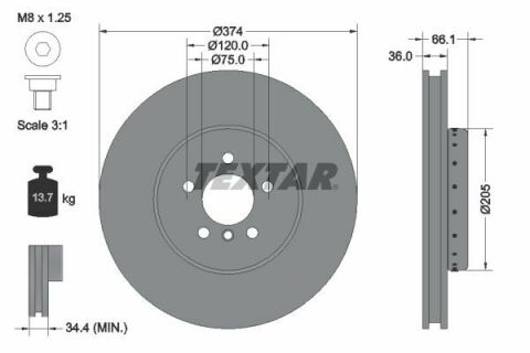 Диск тормозной (передний) BMW 5/6/7 09- (374x36) (R) PRO+