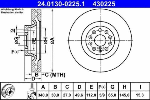 Диск тормозной (передний) Audi A3/Skoda Octavia/VW Golf 13-/Passat 08- (340x30) (с покрытием)(вент.)