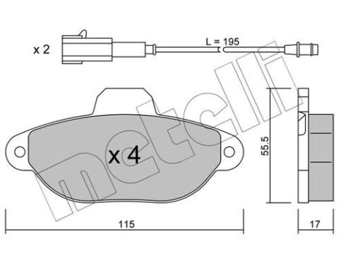 Колодки тормозные (передние) Fiat 500 07-/Ford Ka 08- (+датчики L=195mm)