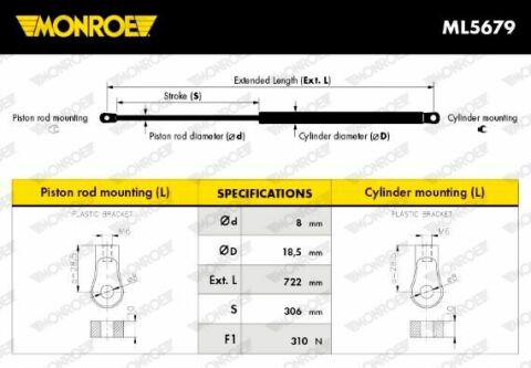 MONROE AUDI Амортизатор капота A4 95-