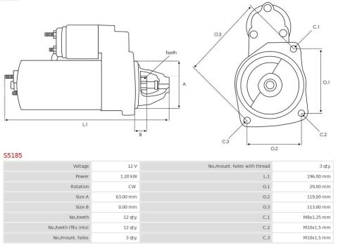 Стартер Renault Clio/Laguna/Megane/Scenic 1.6 16V 07-16 (12V/1.2KW) (z=12)