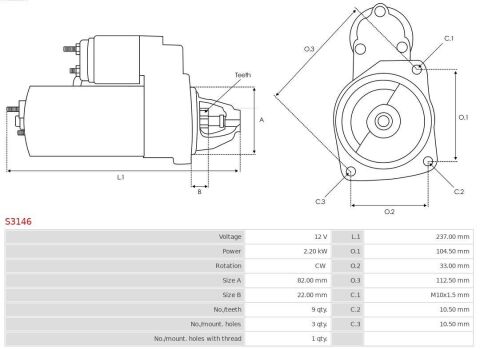 Стартер Chevrolet Captiva/cruze/Opel Antara 10- (12V/2.2kw) (z=9)