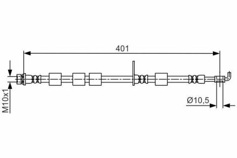 Шланг гальмівний (передній) Ford Fiesta 09- (L) (L=401mm)