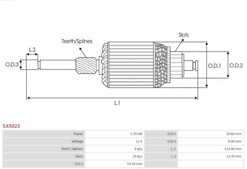 Якір стартера (12V) Nissan Pick Up/Terrano 2.4i 4WD 93-07