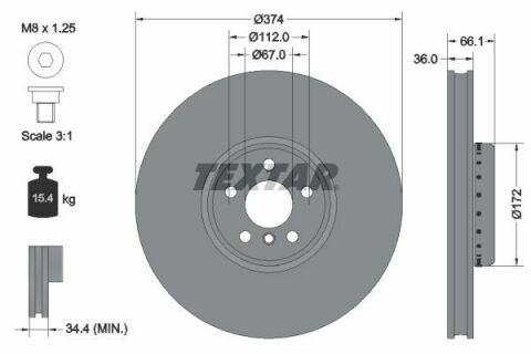 Диск тормозной (передний) BMW 3 (G20)/5 (G30/G31)/7 (G11, G12)/ X5 (G05)/ X6 (G06) (L) (374x36) PRO+