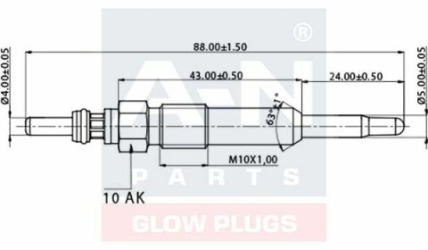 Свеча накаливания (двойная спираль) 11V L=88mm Kangoo,Dacia Ducter,Logan,Mitsubishi,Nissan Micra,Note,Primera,Opel,Clio,Laguna,Master II,Trafic II,Suzuki,Volvo 1.5/1.9dCi/dTi RENA