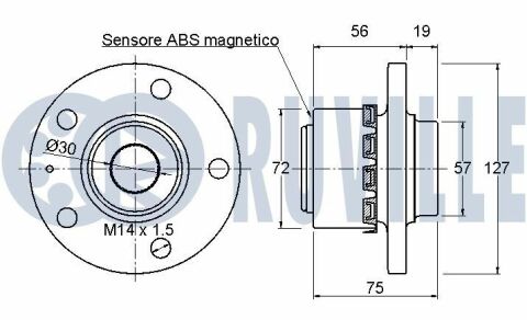 RUVILLE VW Ступица колеса передн. (с подшипником) (с ГУ) Polo 01-04AUDI A2 2000-04 SKODA Fabia -03 SEAT Ibiza -03