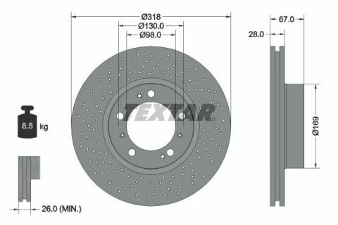 Диск тормозной (передний) Porsche 911/Boxster/Cayman 2.9-3.6 97-13 (318x28) (L) PRO+