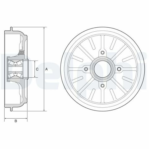 DELPHI Тормозной барабан с подшипником C3 III, DS3, Peugeot 207, 301