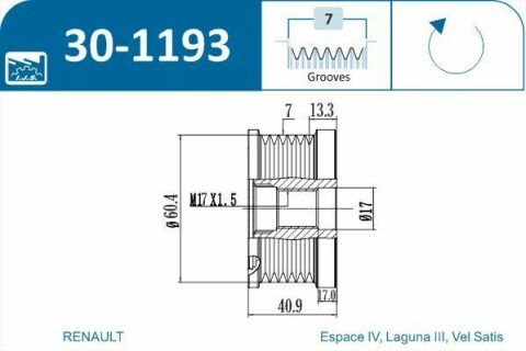 Шкив генератора Renault Laguna /Espace 3.5 02- (7PK)