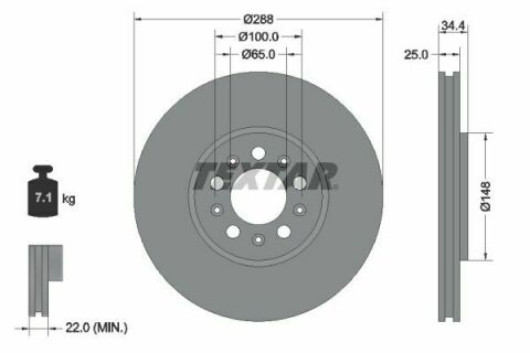 Диск гальмівний (передній) Skoda Fabia 99-/Rapid 12-/Roomster 06-15/VW Golf (287x25) PRO+