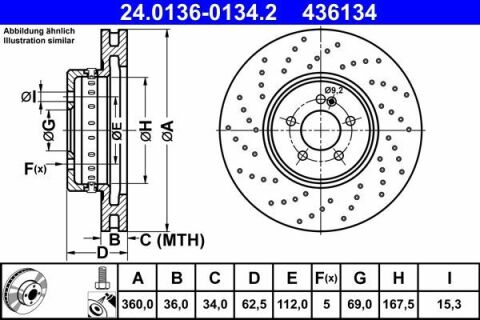 Диск тормозной (передний) MB C-class (W205)/E-class (W213) 15- M274/M276/OM642 (360x36)