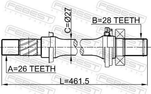 Полуось правая 26x462x28 MAZDA 3 BK (AT) 03-11