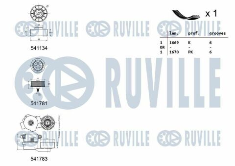 RUVILLE CITROEN  К-т (ремінь П-клиновий+3ролика) Jumper 2.2HDI 06-, FIAT Ducato, FORD Transit.