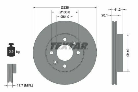 Диск тормозной (передний) Renault Kangoo 1.2i/1.4i/1.9D 97-00 (-238x20.1) (-ABS) PRO