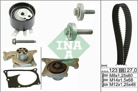 Комплект ГРМ + помпа Renault Kangoo 1.5dCi 09-, K9K 836/837, (123x27) Комплект ГРМ + помпа Renault Kangoo 1.5dCi 09-, K9K 836/837, (123x27)