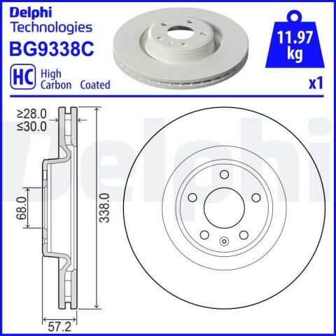 DELPHI AUDI  диск гальм. передн.  A4 B9, A5, A7