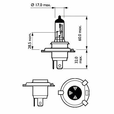 Лампа галогенная H4 / Серия: LongLife EcoVision / Яркость: Стандартная H4 12V 60/55W - (2 шт. блистер) ближний / дальний свет