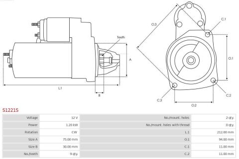 Стартер Opel Vectra B 2.0-2.2 95-03/C 1.8-2.2 02-08 (12V/1.2kw) (z=9)