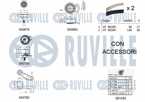 RUVILLE VW К-кт. ГРМ (насос +2шт.рем.+4шт.ролик+кріплення) Golf IV, Polo SKODA