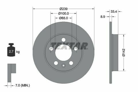Диск гальмівний (задній) Audi A3/TT 96-06/Skoda Octavia/VW Golf IV 98-05 (239x8.9) PRO